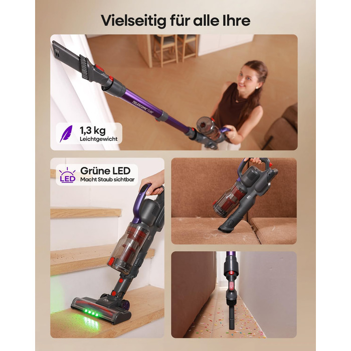 Бездротовий акумуляторний пилосос AlloyMove A03 Lila: потужність 450W, 45000Pa, LED, 60 хвилин роботи, для тварин, килимів, твердих поверхонь