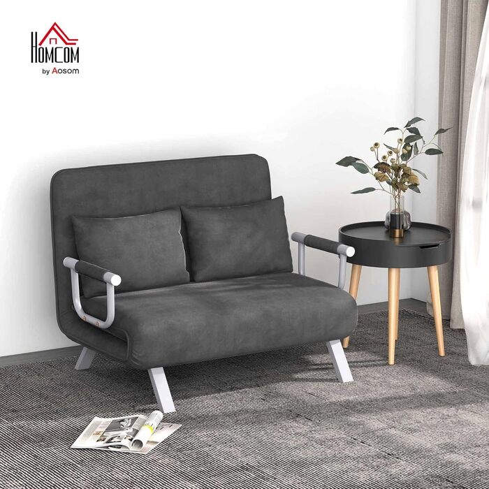 HOMCOM Convertible Sofa Bed with Adjustable Backrest, Throw Pillows, and Sleep Function