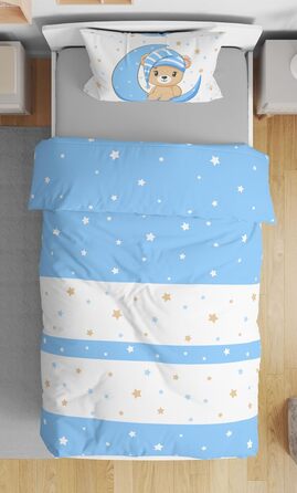 Дитяча постільна білизна One-Home Kinder для малюків 100x135 см + 40x60 см, ведмедики, зірки, місяць, блакитна мікрофібра