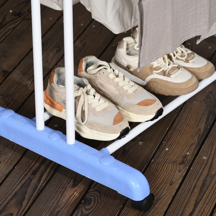 HOMCOM Clothes Dryer Rotary Clothes Airer 73 x 64 x 177cm Extendable with Wheels 4 Levels for Indoor and Outdoor Use Steel Blue