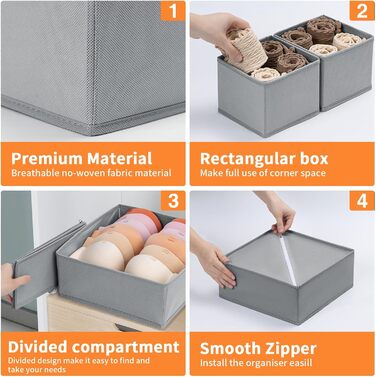Drawer Organizers - Foldable Underwear Organizer Storage Box Fabric 16 Pieces Closet Organizer for Clothes, Socks (Light Gray)