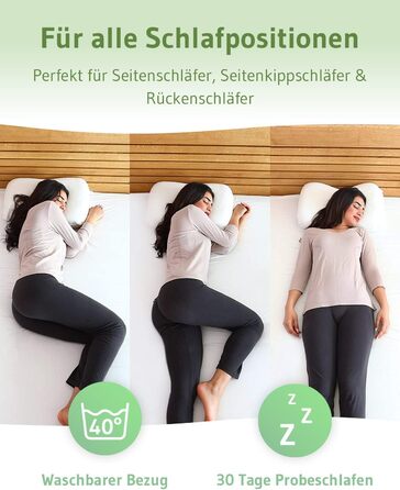 Orthopedic Neck Pillow / Side Sleeper Pillow NuMOON for Cervical Spine Pressure Relief, Recommended by Experts, Pillow for Allergy Sufferers, Anti-inflammatory Aloe Vera Extract & Free Cover