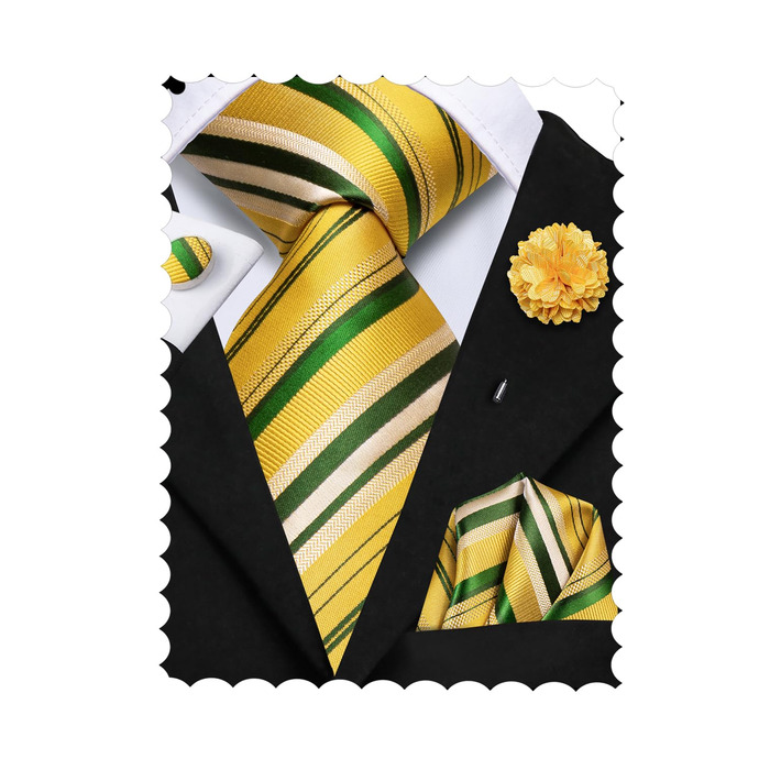 Чоловіча краватка Hi-Tie чорно-рожева з візерунком пає, смугаста, в горошок, краватка-метелик, нагрудна хустинка, кравецькі затискачі, для весілля, вечірки, офіційного стилю (жовто-зелений)