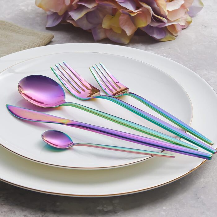 Karaca Orion Matte Rainbow 30-Piece Cutlery Set for 6 People - Cutlery, Knives, Forks, Dessert Forks, Stainless Steel, Dining Cutlery, Table Cutlery Set - Healthy and Hygienic, Modern Design