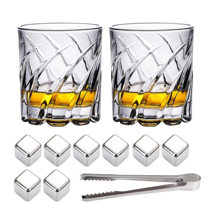 Набір віскі для чоловіків: шейкер з декомпресією, 2 склянки віскі, 8 кубиків льоду з нержавіючої сталі - подарунок для чоловіків, тата, брата, батька
