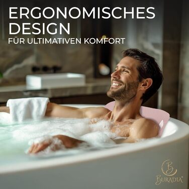 Подушка для ванни з сіткою для прання - Максимальний комфорт та релаксація з технологією Air Mesh. Подушка для ванни з 4 міцними присосками. Підтримка шиї та голови (рожева)