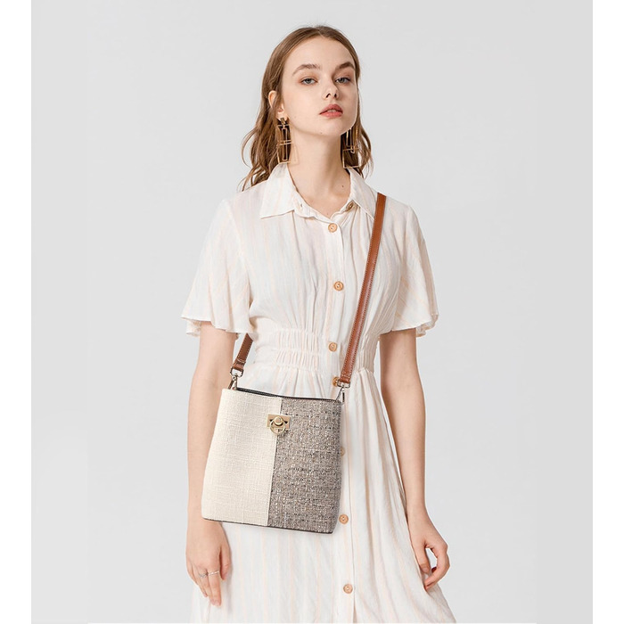 Сумка жіноча KALIDI Fancy Forest через плече з натуральної шкіри бежево-коричнева, стильна кросбоді сумка з регульованим ремінцем