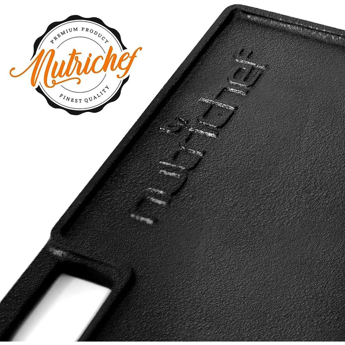 Гриль-плита NutriChef з чавуну 46×25,5 см, двостороння, антипригарна для електро, газових, керамічних плит та BBQ, чорна