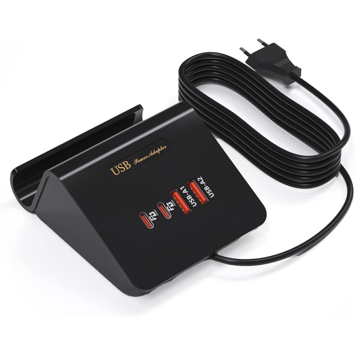 Багатопортовий зарядний пристрій USB Poanes 45W, 4 порти для iPhone, Samsung, LG, Huawei та інші (Чорний)
