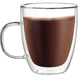 CNGLASS Double-Walled Macchiato Glasses 500ml/17oz, Large Insulated Coffee Cups Glass 1-Piece Set, Clear Coffee Glasses with Handle for Cold and Hot Drinks
