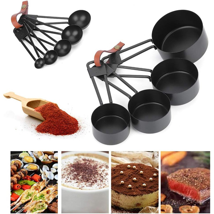 9-Piece Black Measuring Cup Set, Coffee Spoon with Scale for Kitchen and Cooking Utensils, Measuring Cups, Measuring Spoons, and Measuring Cups. Measuring Cups, Measuring Cups (black)