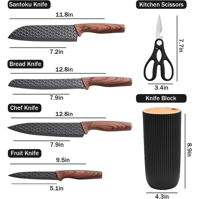 Набір кухонних ножів Justup: 6 предметів, хакі, нержавіюча сталь, професійний, з ергономічними ручками, для кухні
