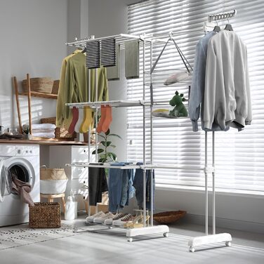 Сушарка для білизни Huracan 2в1: тур, розкладна, висувна, 3 яруси, з тримачами для шкарпеток та білизни (біла)