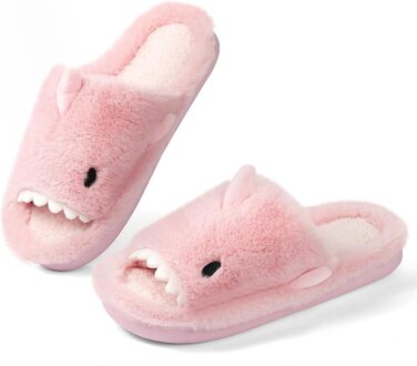 Тапочки жіночі OFFCUP Fuzzy, з відкритим носком, у вигляді акули, антиковзкі, м'які, зручні, з піною Memory, з хутром, для дому та вулиці (42/43 Рожеві)