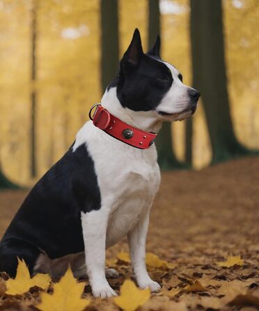 Leather Dog Collar, 5 cm Wide Durable Genuine Leather Collar, Handcrafted, Soft and Luxurious, Eye-Catching Best Choice for Large and Medium Dog Breeds (42-52 cm, red)