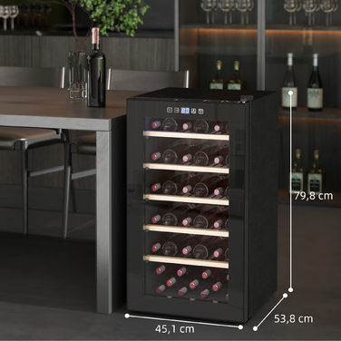 HOMCOM Wine Refrigerator 41 Bottles 91L 5-20℃ Compressor Beverage Refrigerator with Glass Door, LED Light, Bottle Cooler with Touch Screen, Small Wine Cabinet Black | Aosom