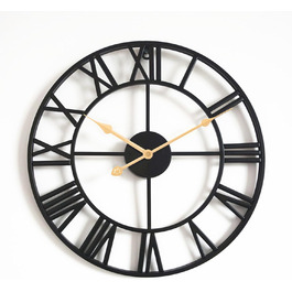 ACCSHINE Wall Clock Large No Tick Noise Silent Roman Numeral Quartz Battery Operated Wall Clock Easy to Read for Rooms Home Kitchen Bedroom Office School (Black+gold, 40cm)