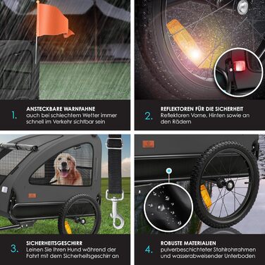 KESSER® Переноска для собак Боксер 2-в-1, велосипедна та прогулянкова, велика (250л), з прапорцем та сумкою, матеріал 600D Oxford Canvas, складана SmartSpace, до 45кг (антрацит/чорний)