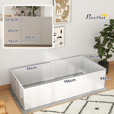 Кія для цуценят PawHut: вольєр-забіг для собак з регульованою дверцятами, білий, 196x96x48 см