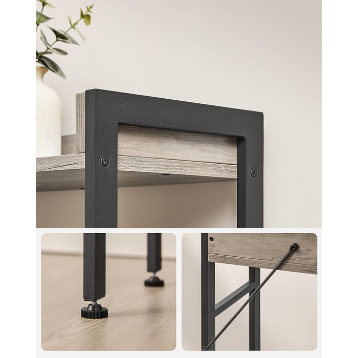 VASAGLE Toilet Shelf, 3 Tiers, Bathroom Shelf, Space-Saving, Easy to Assemble, for Laundry Room, Industrial Style, Rustic Brown and Black, BTS002B01 (Grey + Black)