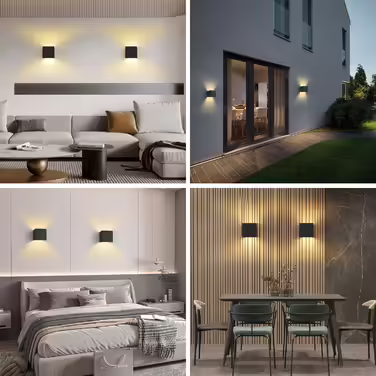 LED настінний світильник 12W, алюмінієвий, регульований кут світла, IP54, тепле біле світло 3000K, для вітальні, спальні, саду, для внутрішнього та зовнішнього використання, 2 шт., колір: білий/чорний
