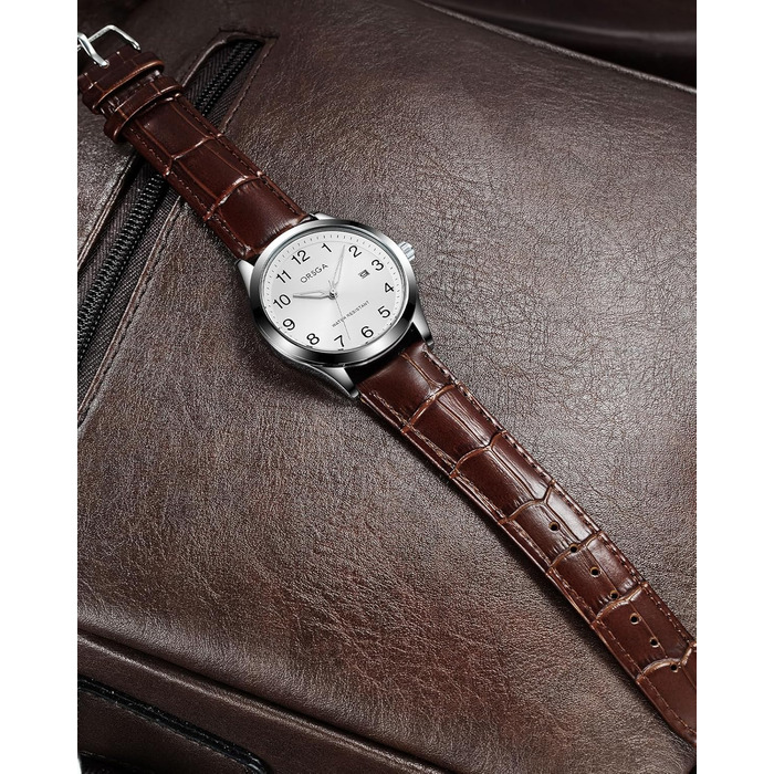 Годинник чоловічий CIVO з великими цифрами: аналоговий, водонепроникний, з датою, підсвічування, для людей з поганим зором (коричневий ремінець)