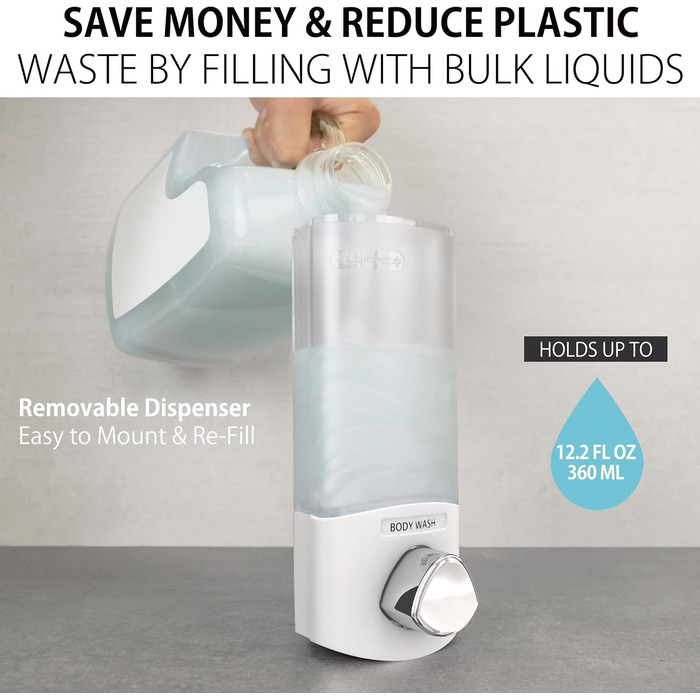 Дозатор для мила, гелю для душу та шампуню Better Living, хром, ABS-пластик, білий, однокамерний