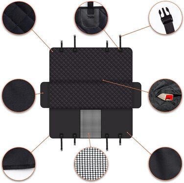 Захисний чохол на сидіння для собак, для авто, SUV та вантажних машин з сіткою у вікно, стійкий до подряпин, ковзання та води, з поворотком для повідка (Рожевий). Чохол на сидіння та поводок для собак (Чорний)