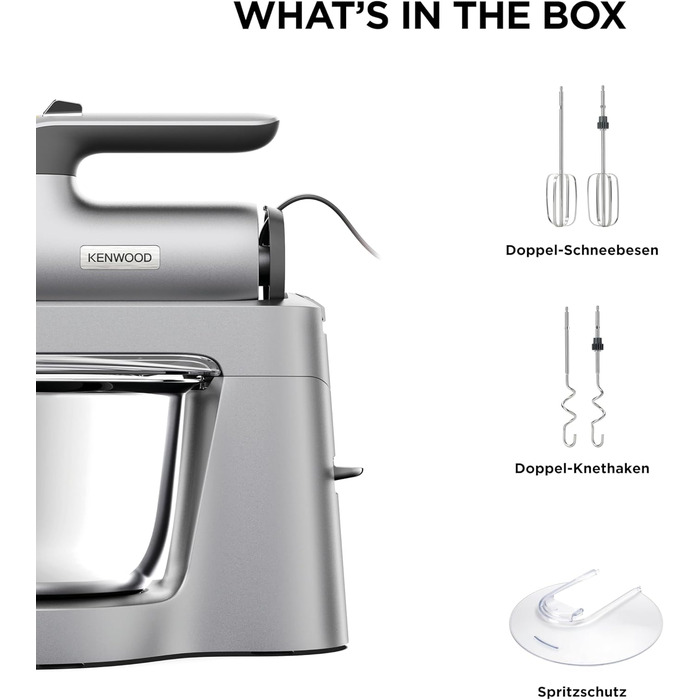 Міксер Kenwood Chefette HMP54.000SI – ручний і стаціонарний, 3,5 л, нержавіюча сталь, 650 Вт, регульована швидкість, сріблястий