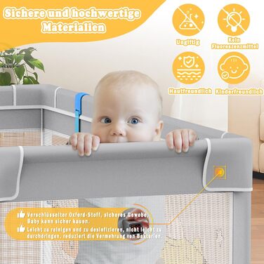 UISEBRT Baby Playpen 127x127cm Playard for Baby with 50 Ocean Balls & 4 Pull Rings & Carry Bag, Foldable Playpen Tent with Breathable Mesh for Kids, Blue with Animal Motifs 127x127x68cm Blue with Animal Motifs