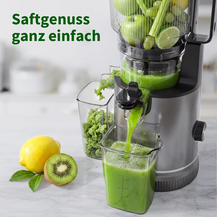 Шнекова соковижималка Entsafter Slow Juicer SJ-065, 400 Вт, XL-завантажувач 152 мм, Titanium Gray