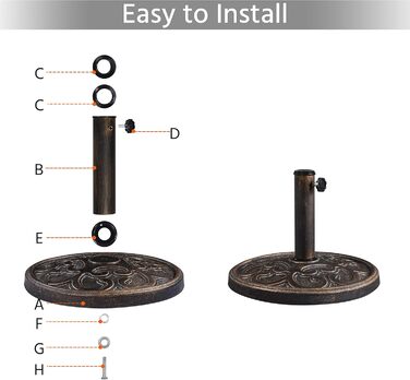 Yaheetech Umbrella Stand Balcony Umbrella Stand Market Umbrella Stand Umbrella Base Umbrella Stand for Umbrella Poles up to 38 mm / 48 mm, Bronze