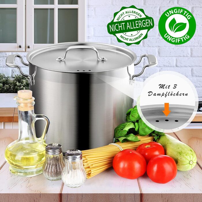 NutriChef Каструля з нержавіючої сталі 18/8, 11 л, для супів та рагу, з кришкою, для індукції, посудомийна машина