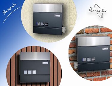 Поштовий ящик антрацит з нержавіючої сталі, з вікном та табличкою для імені, відділення для газет, замок з 2 ключами, настінний поштовий ящик RAL 7016, великий розмір