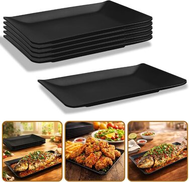 Teller Teller Rechteckig, чорний порцеляновий сервірувальний тарілка для закусок, десертів, суші, тортів, салатів, фруктів, антипасті, гарнірів (9615-6)