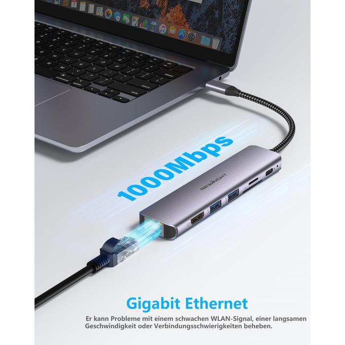 Док-станція для ноутбука Newmight з двома HDMI, підтримка 2 моніторів 4K, Ethernet 1 Gbps, PD 100W, 3 USB 3.0, SD/TF Reader, USB-C, для HP/Dell (сіра)