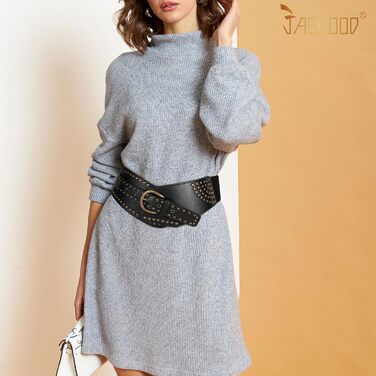 Жіночий вінтажний широкий еластичний пояс JASGOOD з пряжками, чорний, 95 см (для розміру талії 93-104 см)