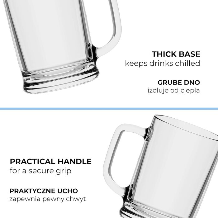 TREND FOR HOME Beer Stein Set of 6, 0.5 Liter with Comfortable Handle, Glass Mug 0.5 Liter Beer Glass, Beer Stein, Beer Glasses 0.5 Beer Mug, Beer Maßkrug Glass Beer Steins Maßkrug Transparent | Ulf