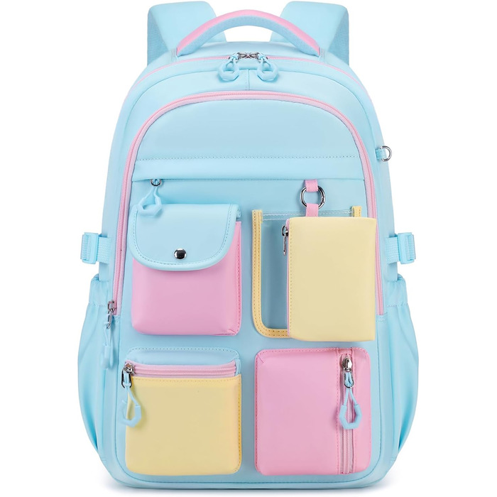 Рюкзак для дівчинки Tanou: великий шкільний рюкзак для підлітків з тканини Oxford, з багатьма відділеннями (блакитний, рожевий)