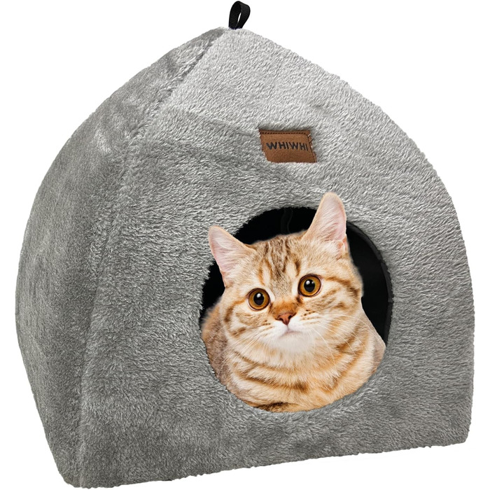Кішка-будиночок для дому: затишна печера з м'яким, пральним подушками. Зручне, складне ліжко-будиночок для котів, 40x40x35 см (L:45x45x41 см, сірий)