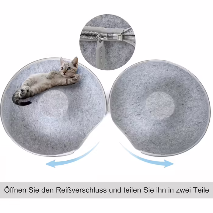 Lucky Sign - Cat Cave Felt Cat Tunnel Cat Bed Multifunctional Cat Sofa Cozy Cat Toy for Endless Fun Cat Basket Cat Cushion - (60x60x28cm, Light Grey)