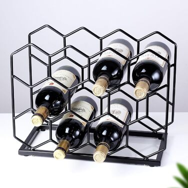 Drincarier Countertop Wine Rack, 14 Bottles, Freestanding, Modern Gold Metal, Pantry, Wine Bottle Storage (Bottles) (Black)