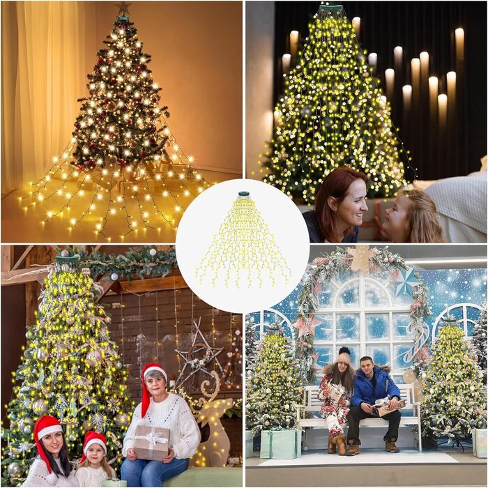 Льохтеркетка Withosent для ялинки, 2м, 400 LED, з кільцем, IP44, пам'ять, вологостійка, 8 режимів, тепле біле світло, для декору ялинки в приміщенні та на вулиці