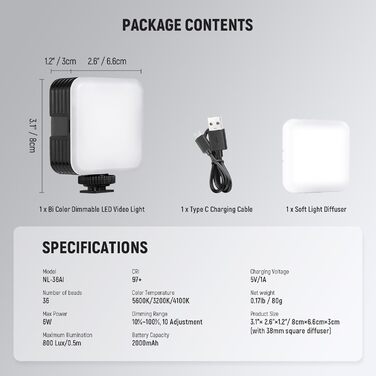 NEEWER NL-36AI RGB LED панель для відеозйомки: 8W, 2700K–7500K, регульоване RGB освітлення, 4000mAh, металева, для DSLR, стрімінгу