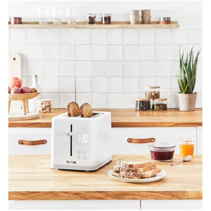 Tefal TT6931 Sense Toaster | 7 Browning Levels | Digital Display | Countdown Timer | Reheat/Defrost | Crumb Tray | Stop Button | White Single