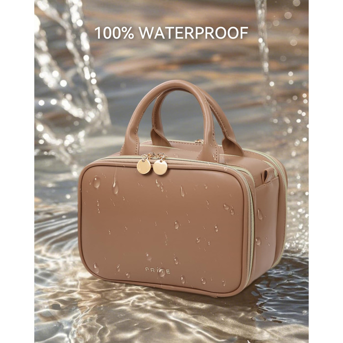 Косметичка для макіяжу велика містка з водонепроникним покриттям та ручкою (Колір: Коричневий, Комплект L-Full)