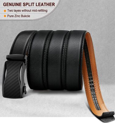 Чоловічий шкіряний ремінь KEMISANT з автоматичною пряжкою, 35 мм, регульований, чорний