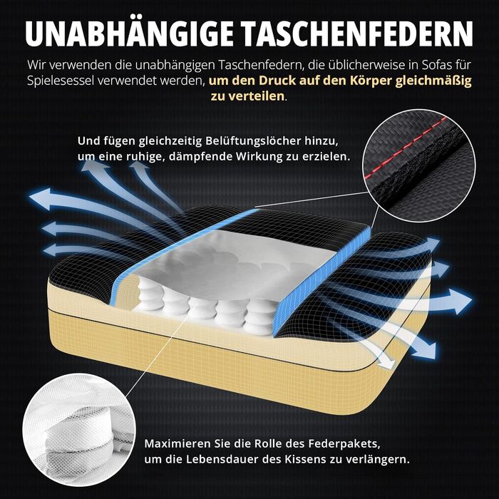 Ігровий крісло Dowinx з подушками з пір'я та функцією масажу, високий гоночний офісний стілець з регульованою поперековою підтримкою, ергономічний ПК стілець з підніжкою з PU шкіри (чорний)