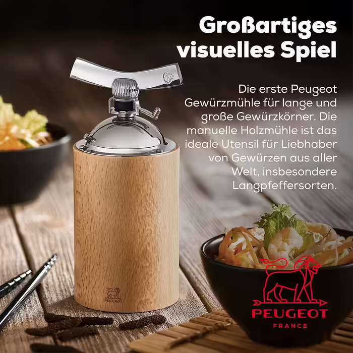 Peugeot Isen Manual Pepper Grinder, Classic Grind Setting, Height: 16 cm (6.3 inches), Wood/Stainless Steel, Natural, 35396