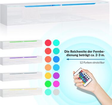Підвісна ТВ тумба SONNI 180x35x30 см, білий глянець, з LED-підсвіткою 12 кольорів, без ручок, сучасний телевізійний стіл